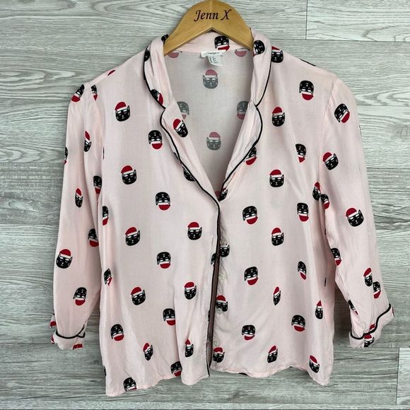 Forever21 Pink Pajama Button Up Pink Cat Top - Picture 2 of 7